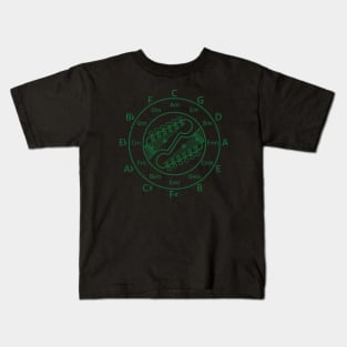 Circle of Fifths Electric Guitar Headstock Dark Green Kids T-Shirt